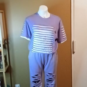 Switch purple distressed with zipper tshirt